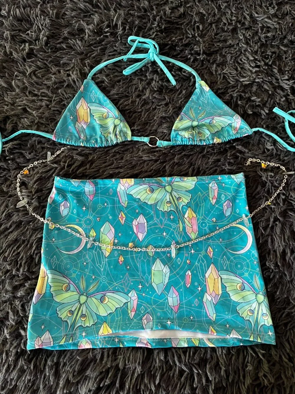 Handmade Rave Skirt Set w/ Real Crystal Body Chain